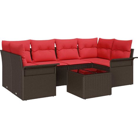Maison Exclusive - Gartensofa-set mit Kissen 7 pcs Beige und Rot