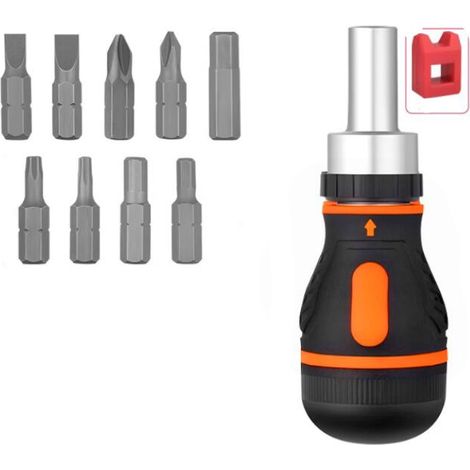 Tournevis à cliquet, tournevis magnétique avec 9 embouts, embout rotatif à 180°, mini tournevis, outils de réparation multifonctions pour la maison, le bricolage et les réparateurs (1/4)
