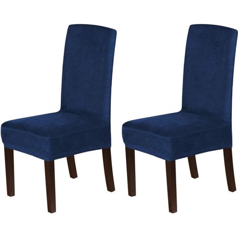Housses de chaises de salle à manger en velours extensible, lot de 2, style Parson, en velours épais et lavable, bleu marine. (1/5)