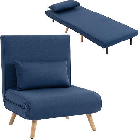 HOMCOM sofá cama individual sillón cama plegable tapizado en lino con respaldo ajustable en 5 posiciones y almohada 72x75x85 cm azul oscuro