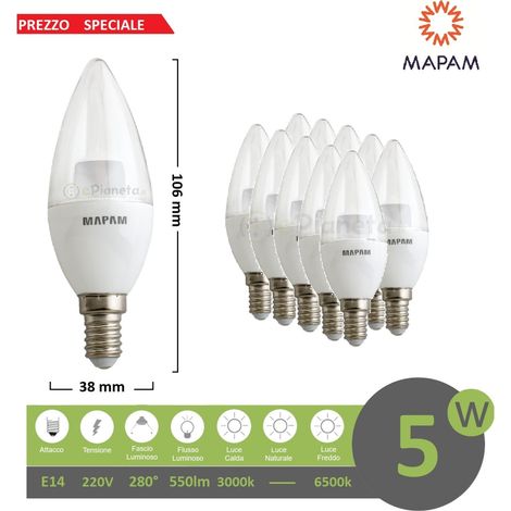 X10 Lampadina led 5w E14 oliva trasparente attacco piccolo luce bianco calda Mapam  Luce Fredda (1/3)