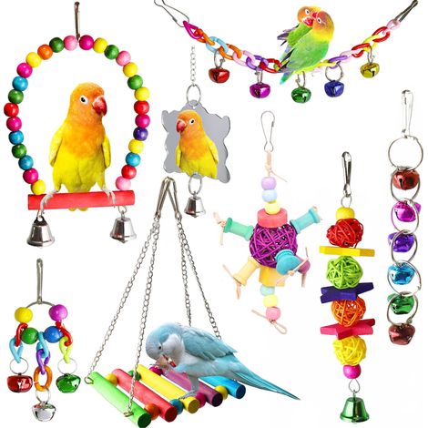 Miroir pour cages à perroquets, perruches et autres oiseaux, avec clochette, balançoire et jouet suspendu pour l'activité et le divertissement.-AquaForge (1/5)
