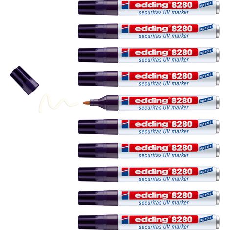 Edding - Boîte de 10 pcs - Marqueur à encre UV E8280 Securitas transparent - pour marquer manière invisible sur presque tous les matériaux
