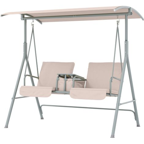 Balançoire Hollywood, balançoire de jardin, balançoire 2 places avec pare-soleil, 175 x 112 x 158 cm, beige (1/5)