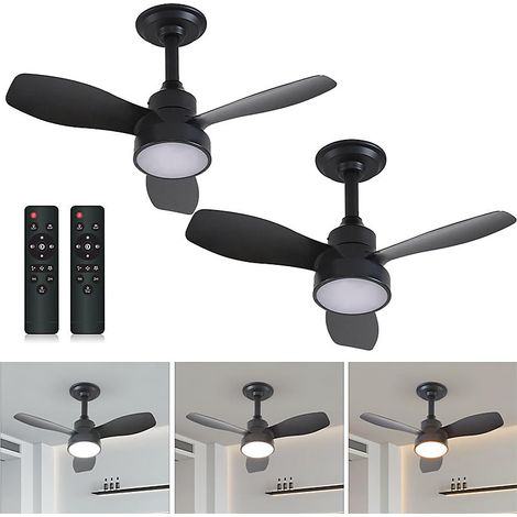 Ventilateur de plafond avec éclairage tricolore et télécommande, 2 pièces, pour chambre à coucher, silencieux, 3 vitesses, noir (1/5)