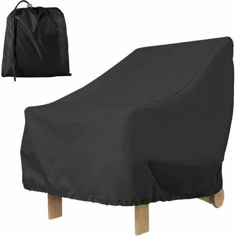 Housse Fauteuil Jardin Extérieur à Assise Profonde 210D Imperméable Couverture pour Chaise Patio Anti UV Anti-Vent avec Corde Ajustable,80x85x91cm (210D(Noir (1/5)