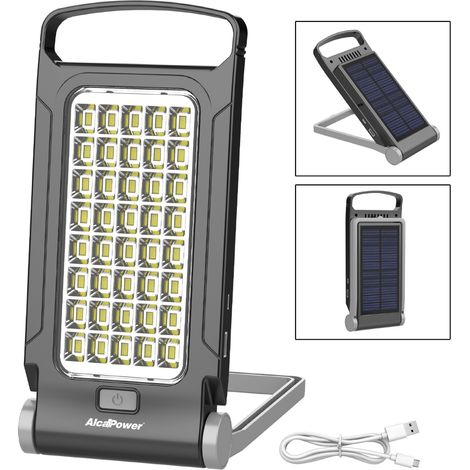 Lampe LED Portable Alcapower 500lm Batterie 4500mAh Charge USB-C Panneau Solaire Intégré 40 LED SMD 5730 Température Couleur 6500K Réglable SEO