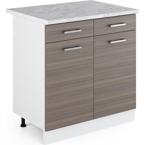 Base universale R-Line, Grigio, 80 cm con cassetti e ante, con piano di lavoro, Vicco