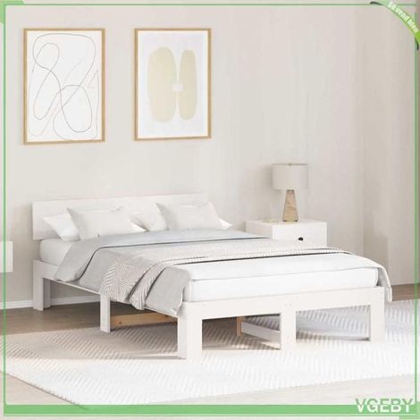 Cadre de lit - ABI - 135 x 190 cm - Pin massif - Blanc - 2 places (1/5)