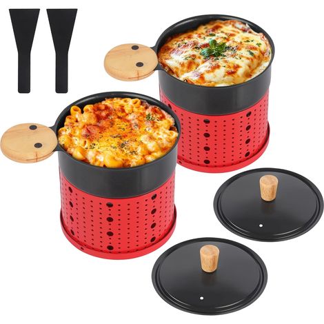 Lot de 2 Appareil Raclette Bougie à Revêtement Antiadhésif,Poêlon Raclette Individuelle de Fusion Rapide sans Fil pour Fromage Fondu Chocolat Oeuf Frit à Table,dans Jardin,en Camping,2 Spatules (1/5)