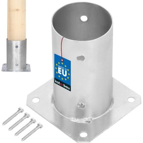 Support Poteau Bois - à Visser - Acier Galvanisé - Ø 80 mm - Argent - Pied de Poteau - Fixation Robuste - Résistant à la Corrosion-NANOTEH (1/5)