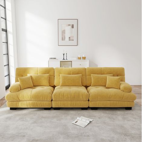 Sofá esquinero modular de 3 plazas 313x77x81 cm amarillo en chenilla con asiento profundo y cojines confort (1/5)