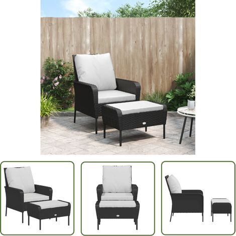 The Living Store Gartenstuhl mit Fußhocker Schwarz Poly Rattan - Gartenstuhl - Esszimmerstuhl - Outdoor Möbel - Lounge Set - Balkonmöbeln (1/5)