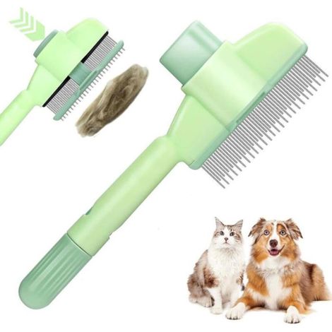 Pet Hair Removal Comb, Self-Cleaning Brush for Dogs and Cats, for Grooming and Removing Hair - Green