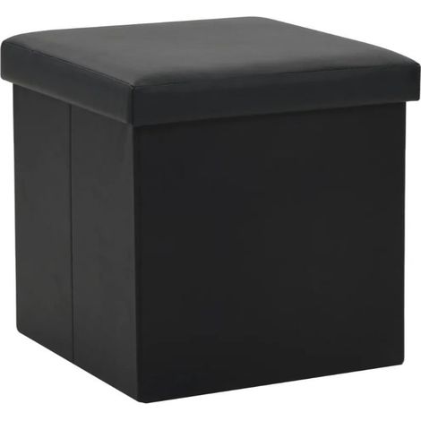 Pouf carré pliable similicuir noir Arania - Lot de 2 (1/5)