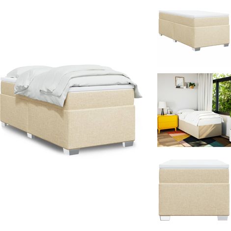 Sommier à lattes de lit avec matelas Crème 90x200 cm Tissu - Lit Double - Lit Plateforme - Matelas À Ressorts Ensachés - Literie - Chambre À Coucher (1/5)