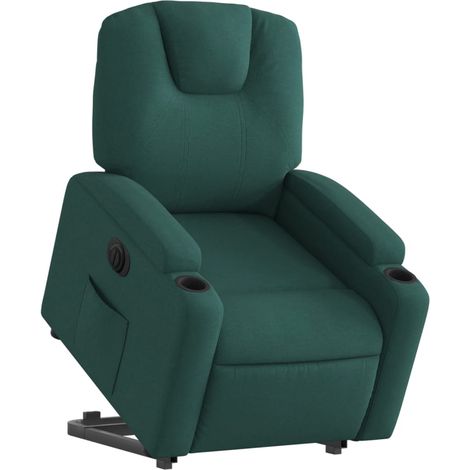Comodissima poltrona relax TV con funzione di sollevamento elettrico in tessuto verde scuro DEC028608