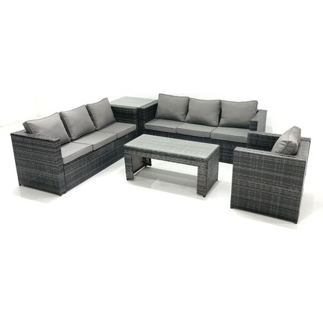 Fimous 7 Seater Rattan Garden Furniture Set Outdoor Lounger Sofa with Coffee Table Armchair Side Table Dark Grey Mixed (1/5)