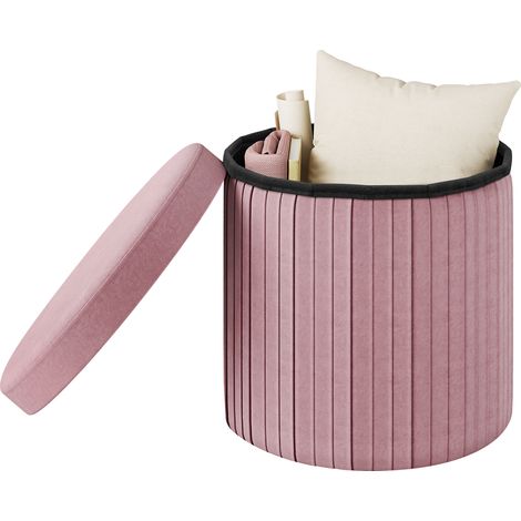 Pouf Rond avec Rangement WOLTU, MDF, Tabouret avec Couvercle Rembourré, Tabouret de Rangement Pliable, Ø38xH36 cm, Rose Clair (1/5)
