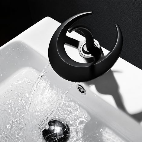Mitigeur lavabo cascade soucoupe noir mat robinet de salle de bain en laiton eau chaude froide 1,6 kg – Livraison gratuite