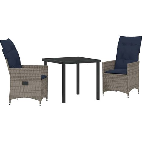 Maison Exclusive - Set di tavolo e sedie con cuscino 3 pcs Grigio Rattan in PE (1/5)