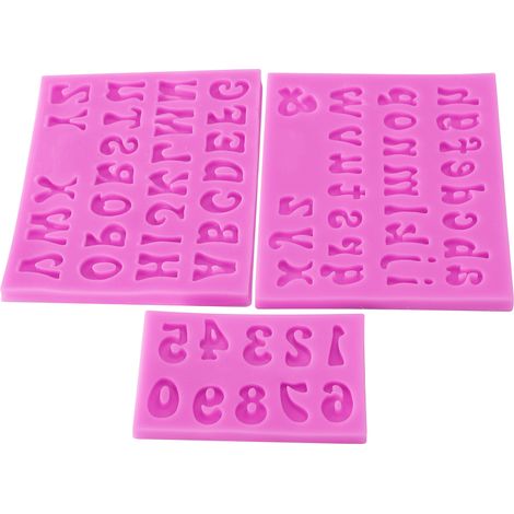 3 moules en silicone alphanumériques (majuscules et minuscules) pour la création de gâteaux, pâte à modeler et chocolat rose