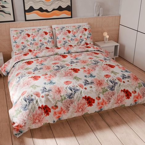 Parure de lit 1 Place et demie 200 x 200 cm 1 taie d'oreiller 50 x 80 cm Incluse, Housse de Couette en Microfibre Douce avec Impression numérique Florale 19 00 (1/5)