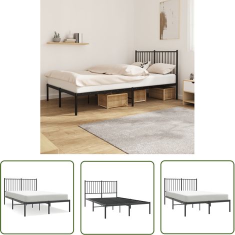 The Living Store Cadre de lit métal sans matelas avec tête de lit noir 120x190cm - Cadre De Lit - Lit Double - Lit Metal - Lit Avec Têtedé Lit - Literie (1/5)