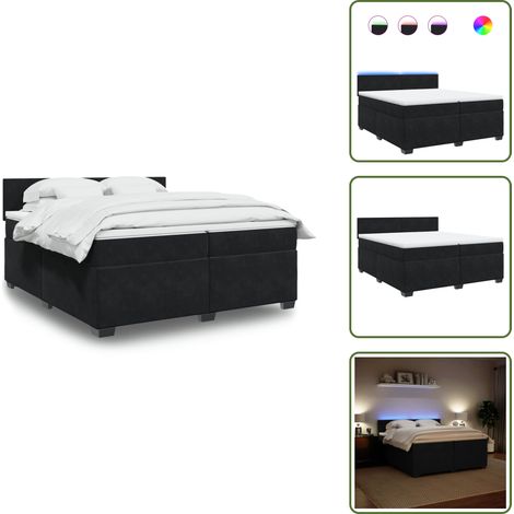 Boxspringbett mit Matratze Schwarz 200x200 cm Samt - Boxspringbett - Samtbett - Doppelbett - LED Beleuchtung - Matratze (1/5)