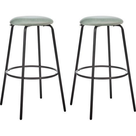 Set di 2 sgabelli da bar in velluto verde menta gambe in acciaio senza braccioli Morton