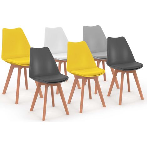 Set di 6 sedie SARA mix colore grigio chiaro, bianco, 2 grigio scuro, 2 giallo