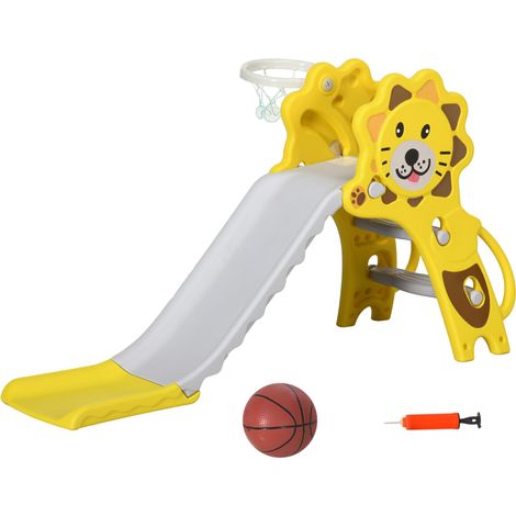 Kinderrutsche mit Basketballkorb für drinnen und draußen, 18–36 Monate, gelb und grau