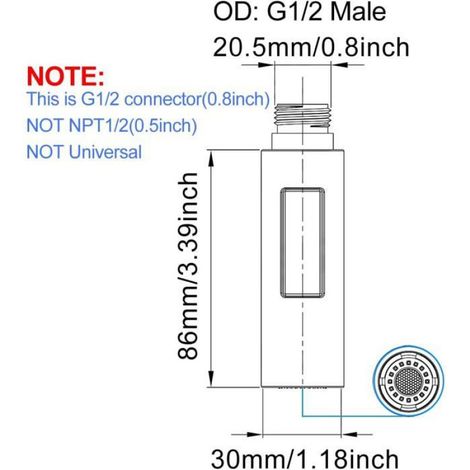 Buse Extractible - Raccord G1/2 Mâle 20 5 Mm - Pour Robinet Salle De Bain Cuisine - Chrome Poli - 1 Pièce (1/4)