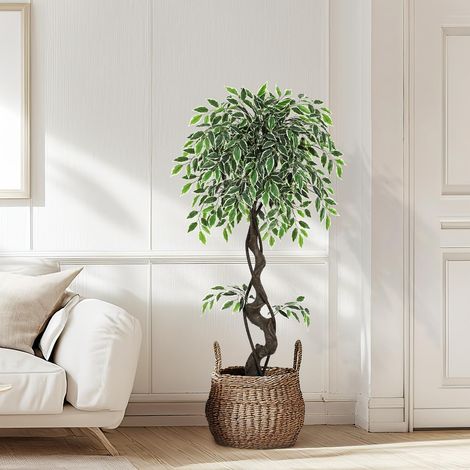 Ficus artificiel 120×cm avec pot mousse séchée réaliste arbre artificiel decoration maison bureau entreprise interieur sans entretien (1/5)