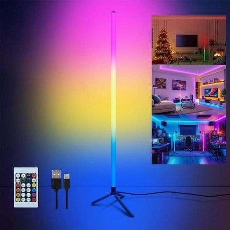 Lampadaire d'angle LED - Lampadaire d'angle sur pied avec éclairage d'ambiance - Télécommande incluse - Couleur de l'éclairage d'ambiance réglable (1/5)