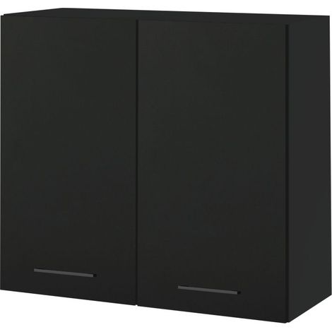 Meuble haut de cuisine Lovia noir Mat 2 portes L 80 cm - Porte avec poignée apparente Black (1/4)