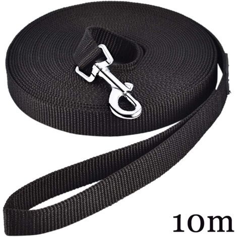Longe pour Chien (10m Noir), Laisse de Dressage Chien avec Poignée Longe Chien Longue Sangle en Nylon Mains Libre pour Petits à Grands Chiens Animal de Compagnie Promenade Jogging (1/5)