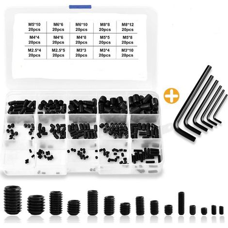 300 Stück M2,5 M3 M4 M5 M6 M8 Flachkopf-Innensechskantschrauben-Set mit Innensechskant-L-Schlüssel, schwarz