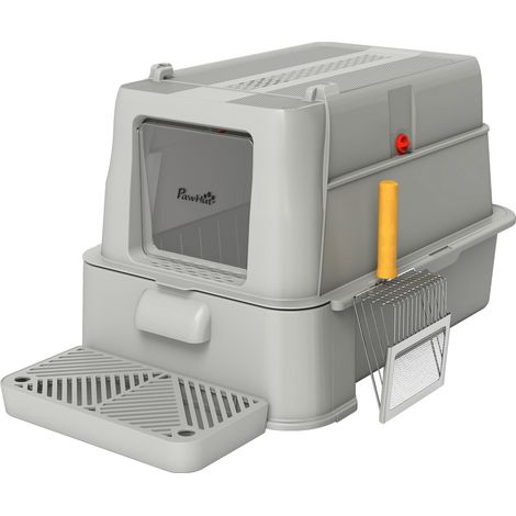 Bandeja higiénica para gatos 63 x 43 x 43 cm grande 80 l cajón deslizante diseño contemporáneo de acero inoxidable gris claro 210007813 (1/5)