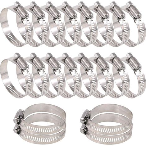 Surtido de 20 abrazaderas de manguera de tornillo sin fin ajustables de acero inoxidable 304 (33-57 mm) (1/4)