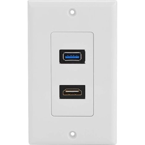 Prise HDMI et USB 3.0 prise murale, prise encastrée prise murale, 2 ports HDMI prise de jonction haute vitesse prise encastrée, blanc (1/5)