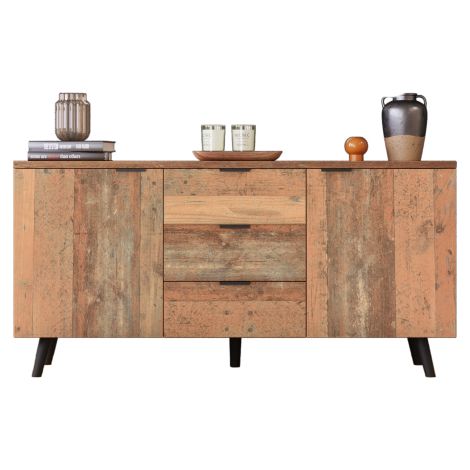 SOGES Buffet meuble TV avec étagères réglables meuble de rangement trois tiroirs salon salle à manger chambre rétro marron 140 cm