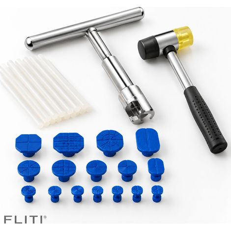 FLITI-Kit de débosselage 18 pièces, outil de réparation de bosses de carrosserie, extracteur en métal en forme de T, avec colle thermofusible (1/5)