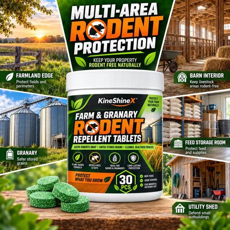 KineShineX Farm Repellent Tabletten: Pflanzliche Formel wehrt Ratten ab und bietet langanhaltenden Schutz zur Nagerbekämpfung im Innen- und Außenbereich. (1/5)