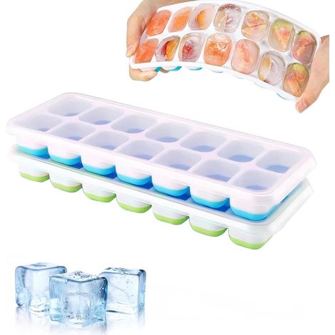 Bacs à Glaçons en Silicone Avec Couvercle, Peu Encombrants et Empilables, Avec Couvercle, Moule à Glaçons En Silicone (1/5)