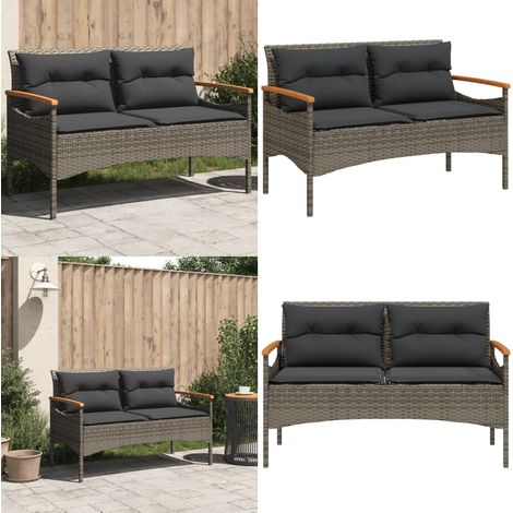 Banc de jardin avec coussins 116x62,5x74 cm gris résine tressée - Banc De Jardin - Mobilier De Jardin - Chaise Extérieure - Fauteuil Extérieur - Salon De Jardin - Home & Living (1/5)