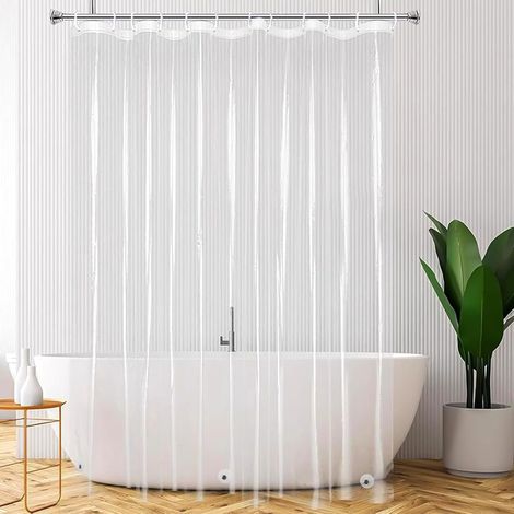 Cortina de ducha transparente de PEVA de 180x180 cm, 3 imanes + 12 anillas, resistente al moho.