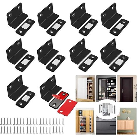 (L-negro-10 piezas) Para puertas de armarios, cierres magnéticos para armarios de cocina, pestillos para puertas (1/5)