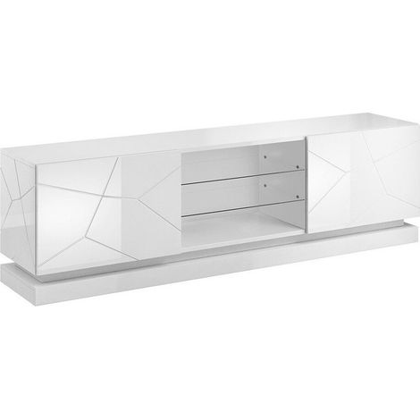 Mueble TV Linar I, Blanco + Blanco brillante, Número de puertas: 2, Número de cajones: 0, 200x57x40cm