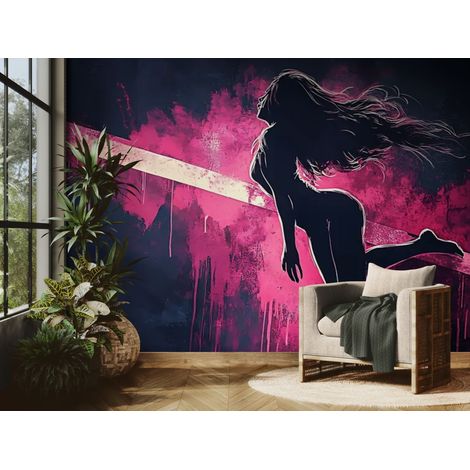 Papier Peint Pop Art - Silhouette Rose Néon - 150 x 250 cm (1/2)